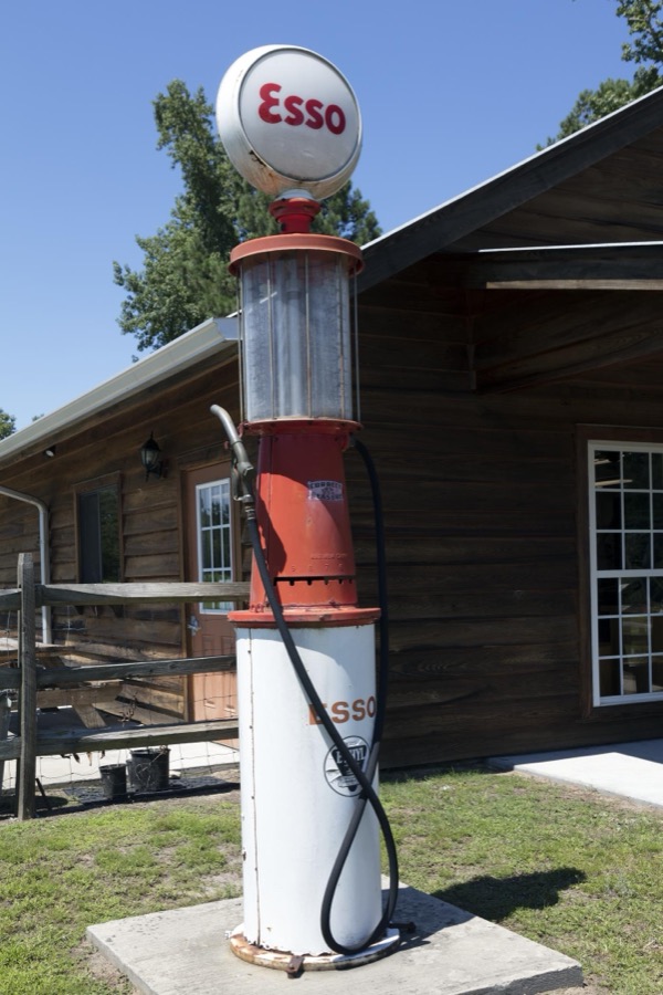 Vintage gasoline pump at the L.W. Paul Living History Farm, a historical museum complex near Conway in Horry County, South Carolina