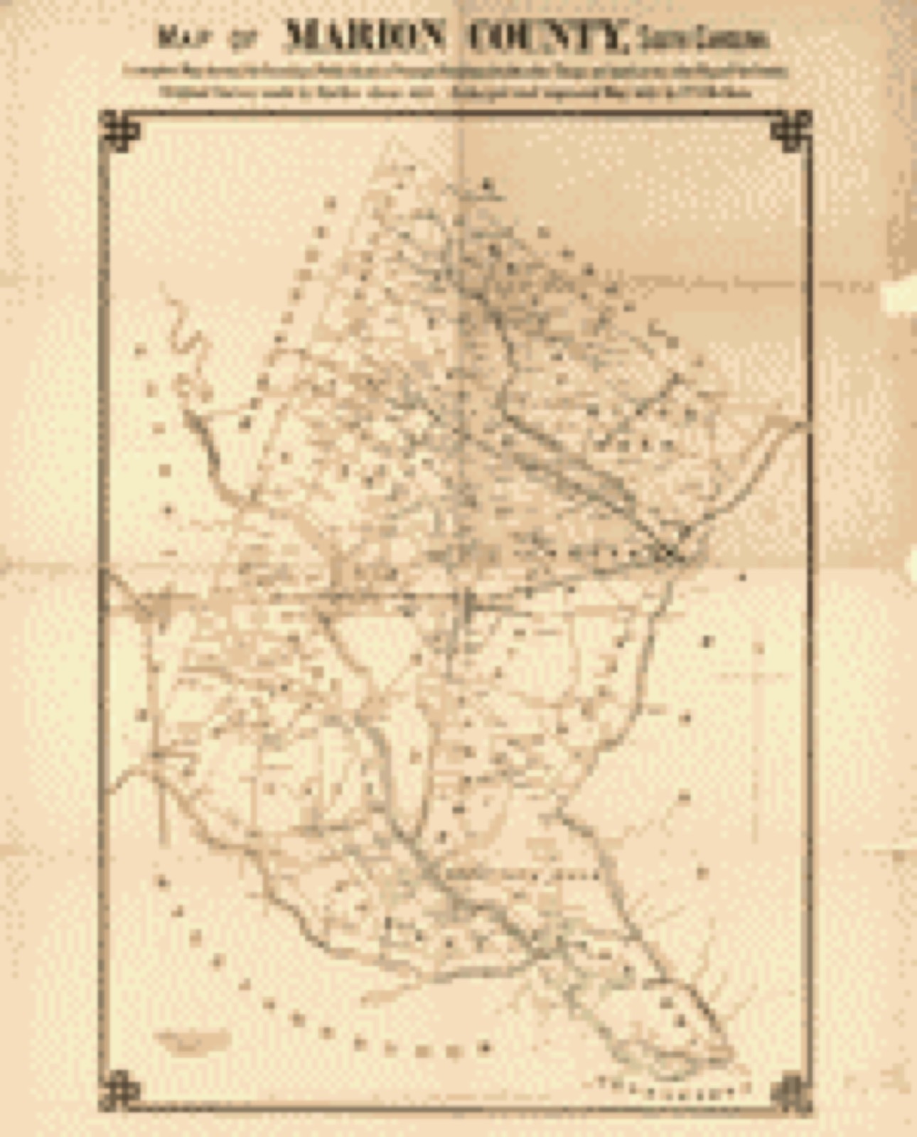 Land ownership map, 1882 - Map of Marion County, South Carolina, a complete map showing the townships, public roads & principle residences, besides other things not found on any other map of the county - original survey made by Harlee about 1815 : enlarged and improved May 1882 by P.Y. Bethea ; Marion District, South Carolina