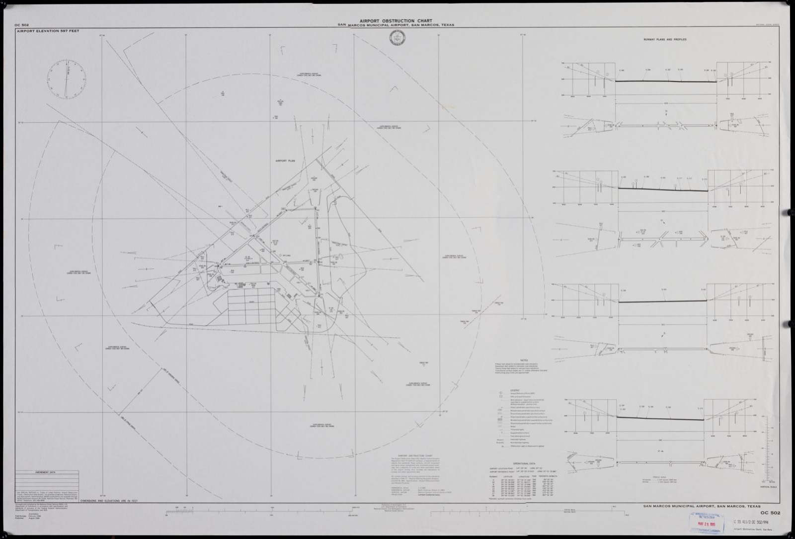 Airport obstruction chart, OC 502, San Marcos Municipal Airport, San Marcos, Texas, Boston Public Library - undated