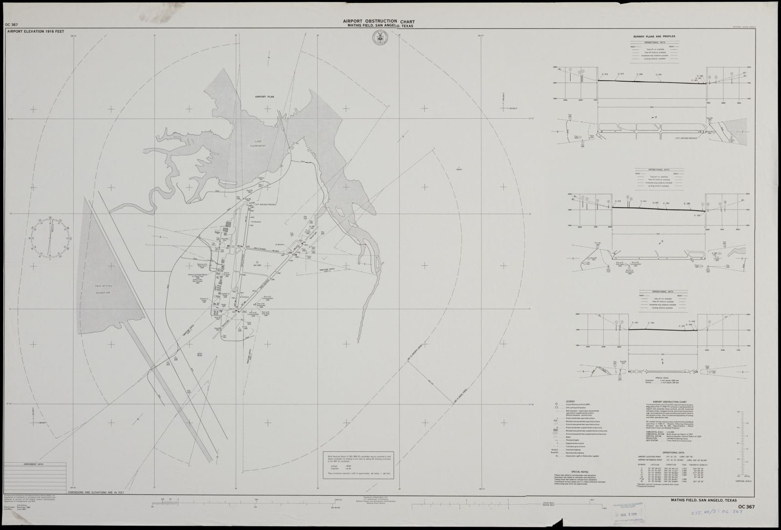 Airport obstruction chart, OC 367, Mathis Field, San Angelo, Texas, Boston Public Library - undated