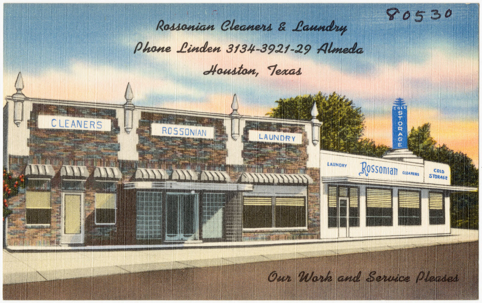 Rossonian Cleaners & Laundry, phone Linden 3134 - 3921 - 29 Almeda, Houston, Texas, Boston Public Library - undated