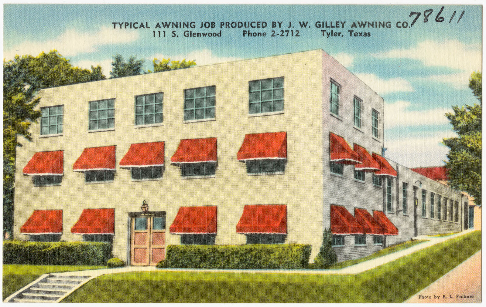 Typical awning job produced by J. W. Gilley Awning Co., 111 S. Glenwood, Tyler, Texas, Boston Public Library - undated