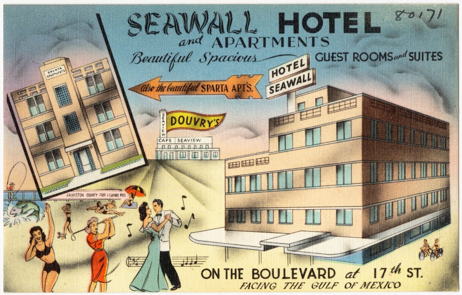 Seawall Hotel and apartments, beautiful spacious guest rooms and suites on the Boulevard at 17th St., facing the Gulf of Mexico, Boston Public Library - undated