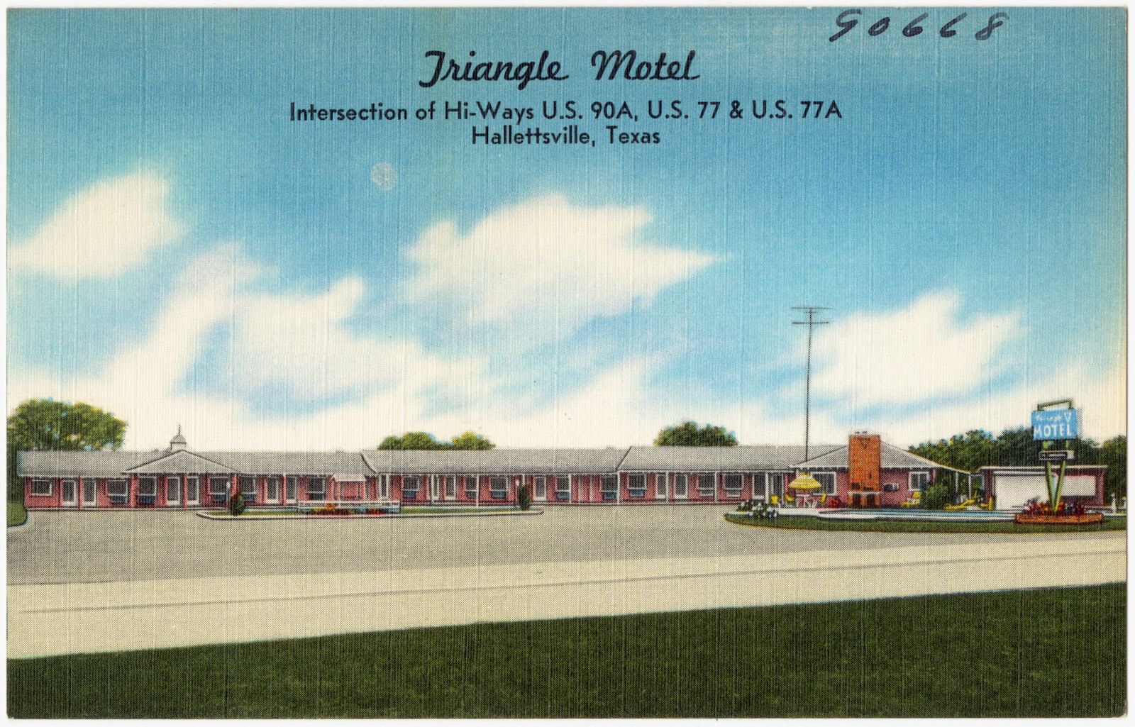 Triangle Motel, intersection of hi-ways U.S. 90A, U.S. 77 & U.S. 77A, Hallettsville, Texas, Boston Public Library - undated