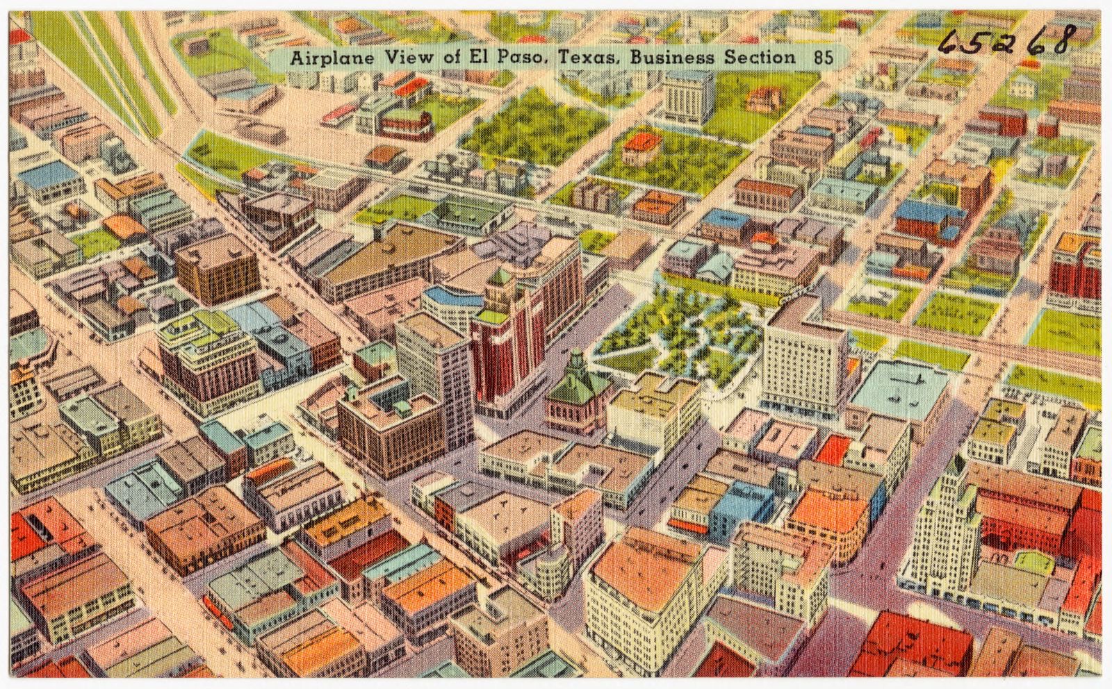 Airplane view of El Paso, Texas, Business Section, 85, Boston Public Library - undated