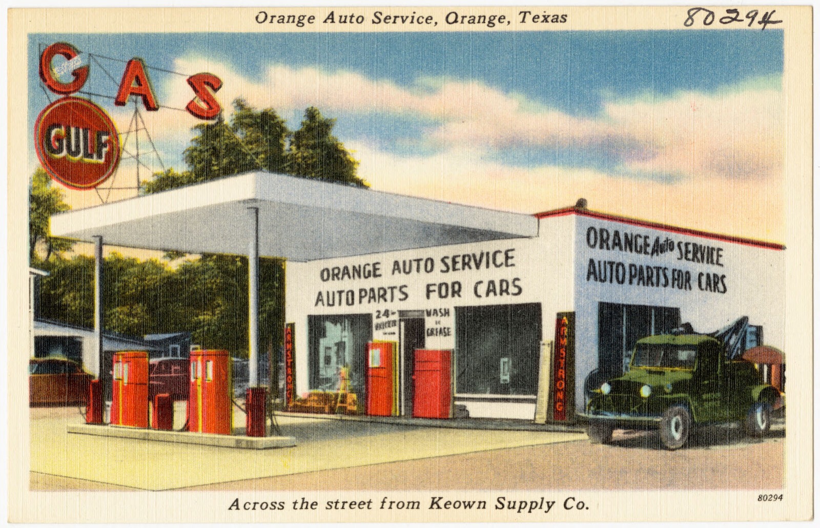 Orange Auto Service, Orange, Texas, across the street from Keown Supply Co., Boston Public Library - undated
