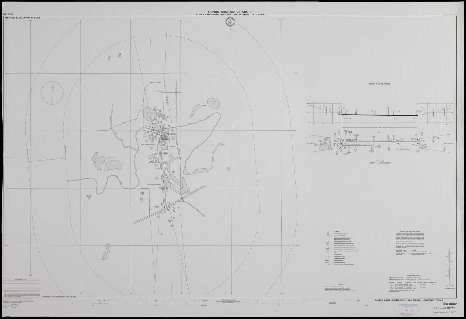 Airport obstruction chart, OC 5537, Sugar Land Municipal/Hull Field, Houston, Texas, Boston Public Library - undated