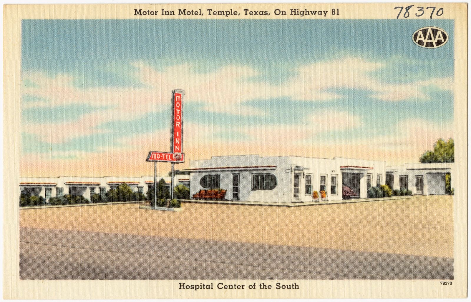 Motor Inn Motel, Temple, Texas, on Highway 81, hospital center of the south, Boston Public Library - undated