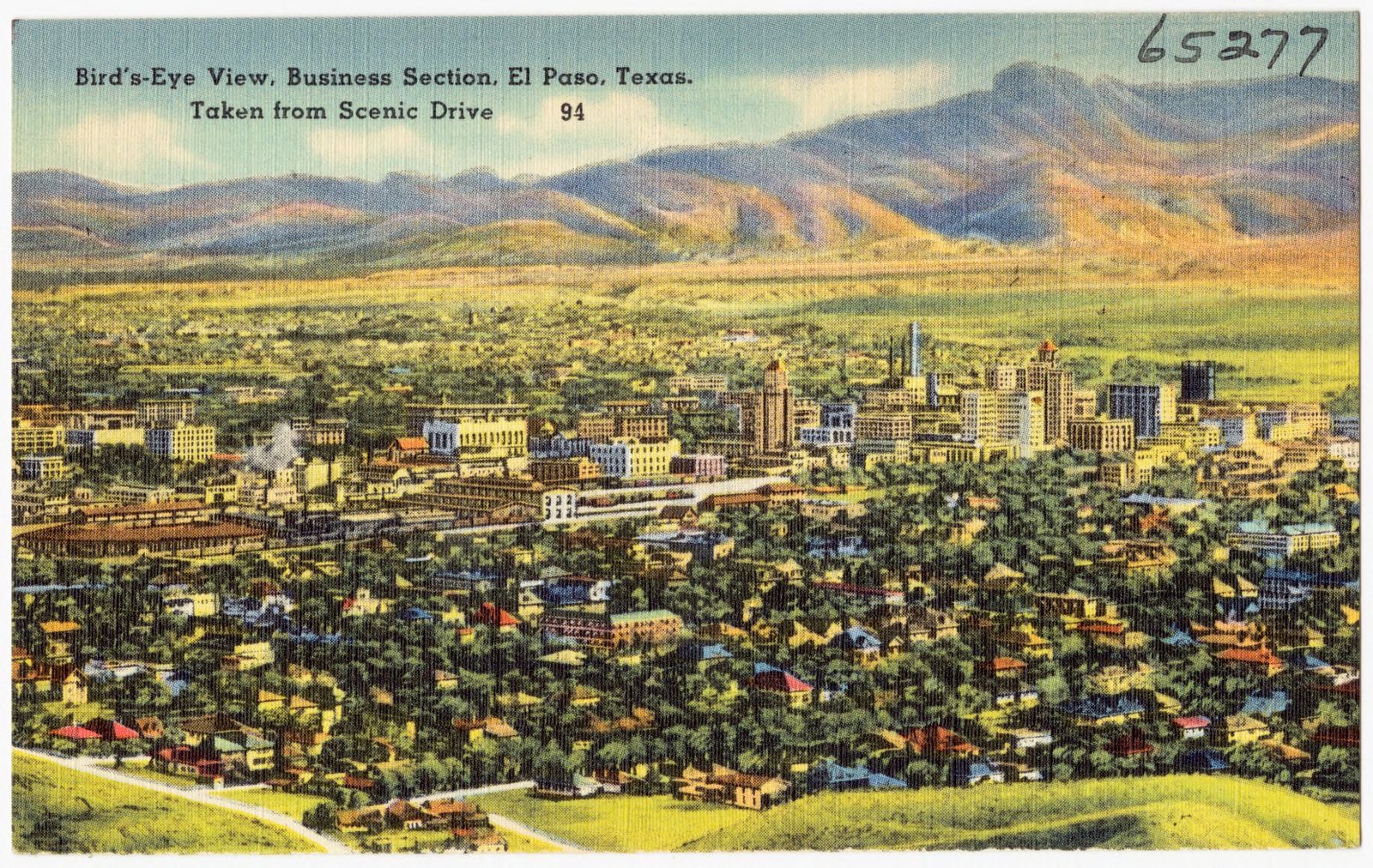 Bird's-eye view, Business Section, El Paso, Texas, taken from scenic drive, 94, Boston Public Library - undated