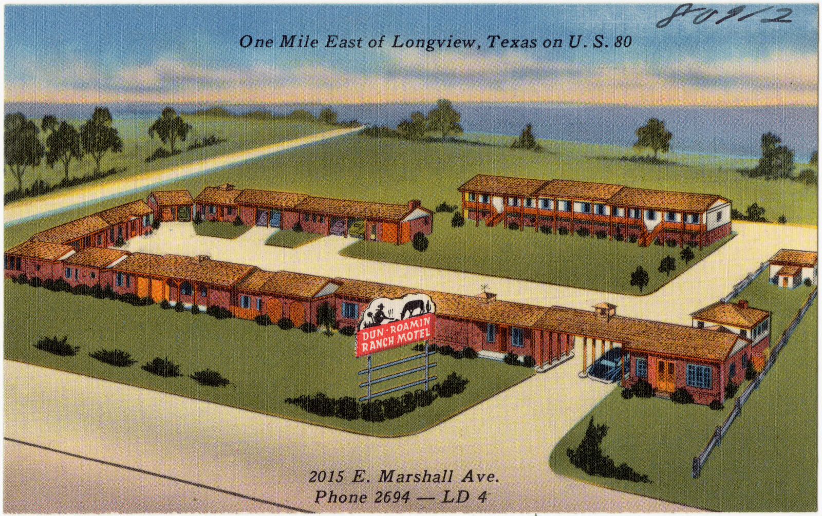 Dun-Roamin Ranch Motel, one mile east of Longview, Texas on U.S. 80, Boston Public Library - undated