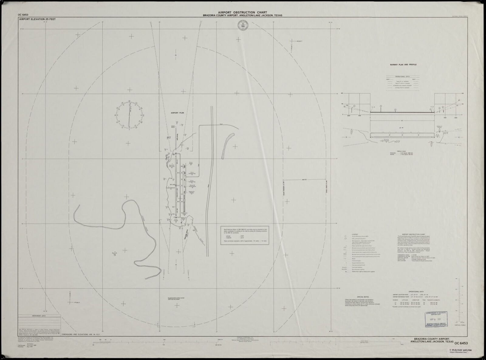 Airport obstruction chart, OC 6453, Brazoria County Airport, Angleton/Lake Jackson, Texas, Boston Public Library - undated