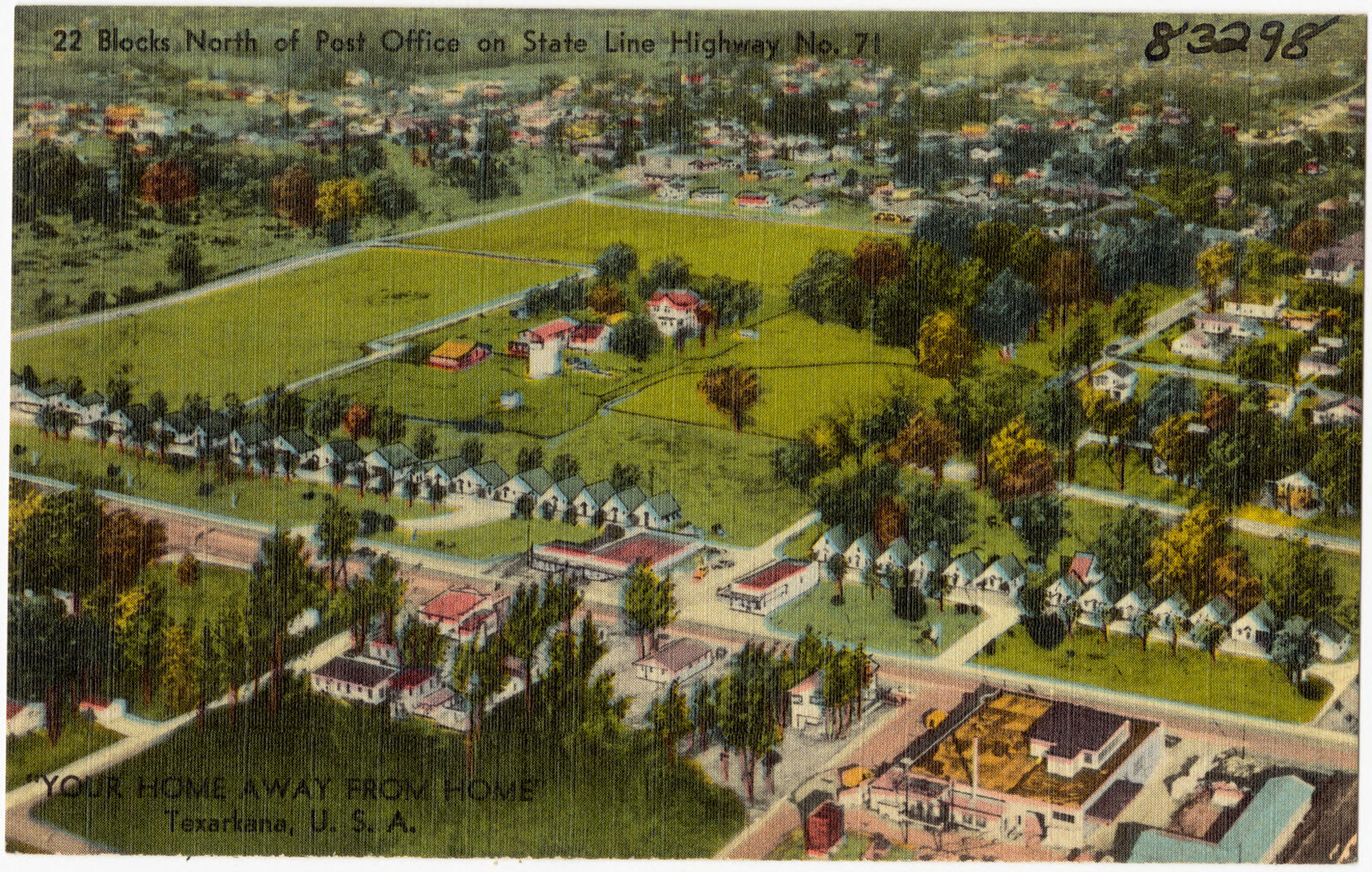 Bell's Tourist Camp, 22 blocks north of post office on state line Highway No. 71, "Your home away from home", Texarkana, U. S. A., Boston Public Library - undated