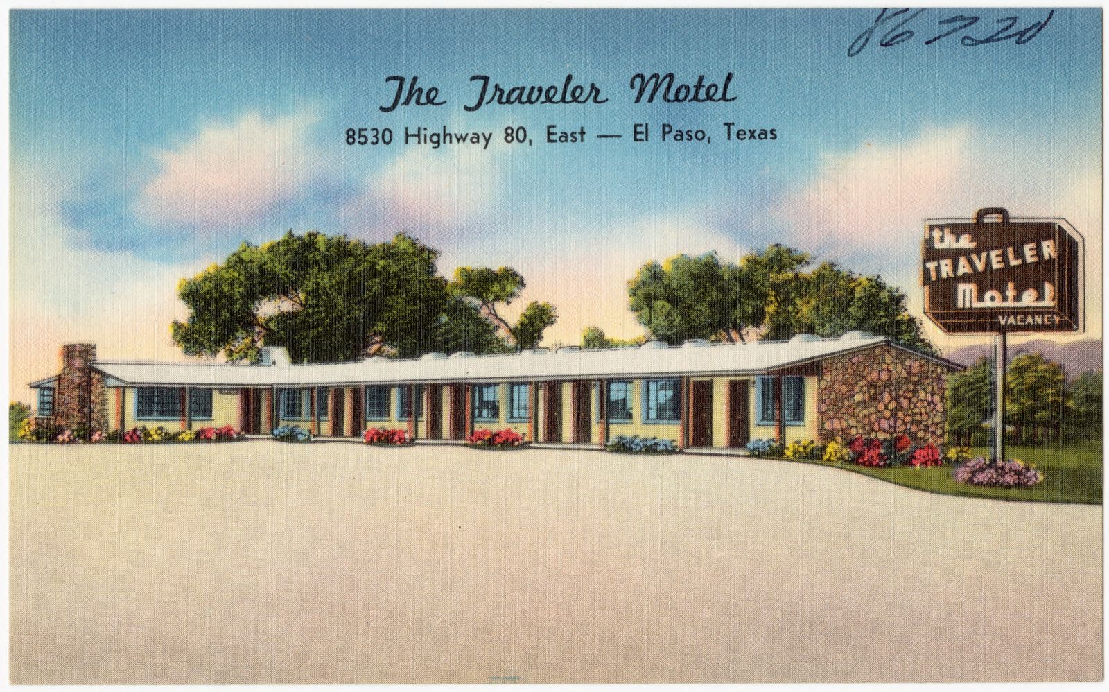 The Traveler Motel, 8530 Highway 80, east -- El Paso, Texas, Boston Public Library - undated