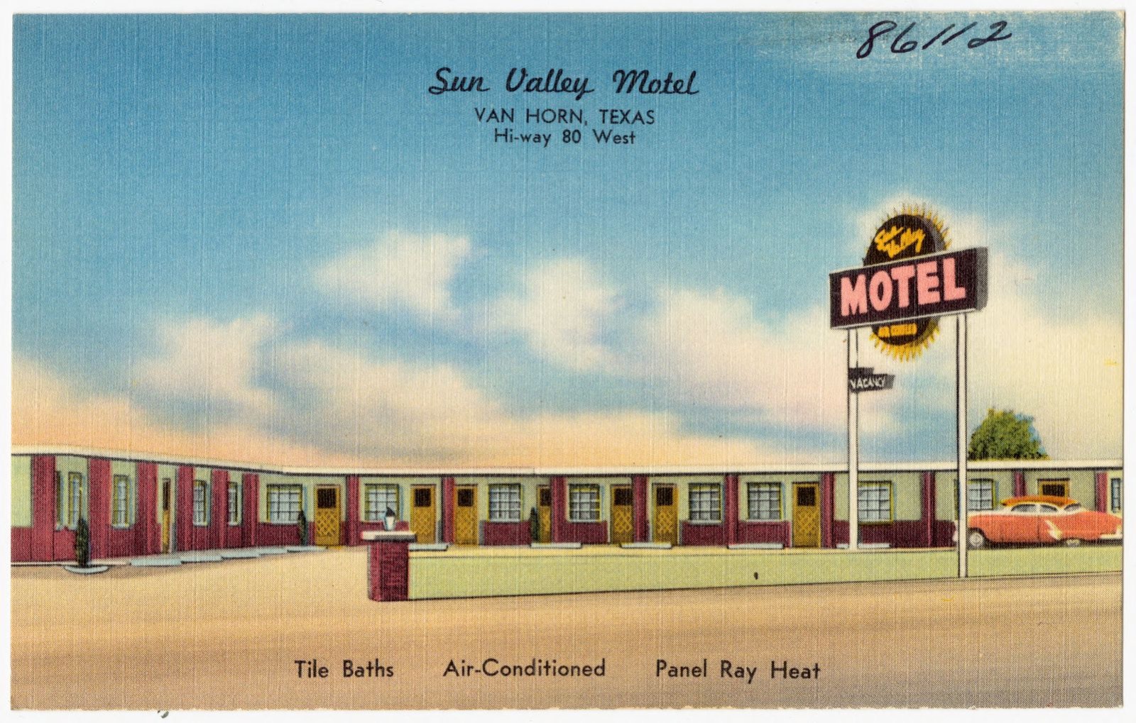 Sun Valley Motel, Van Horn, Texas, Hi-way 80 west, Boston Public Library - undated