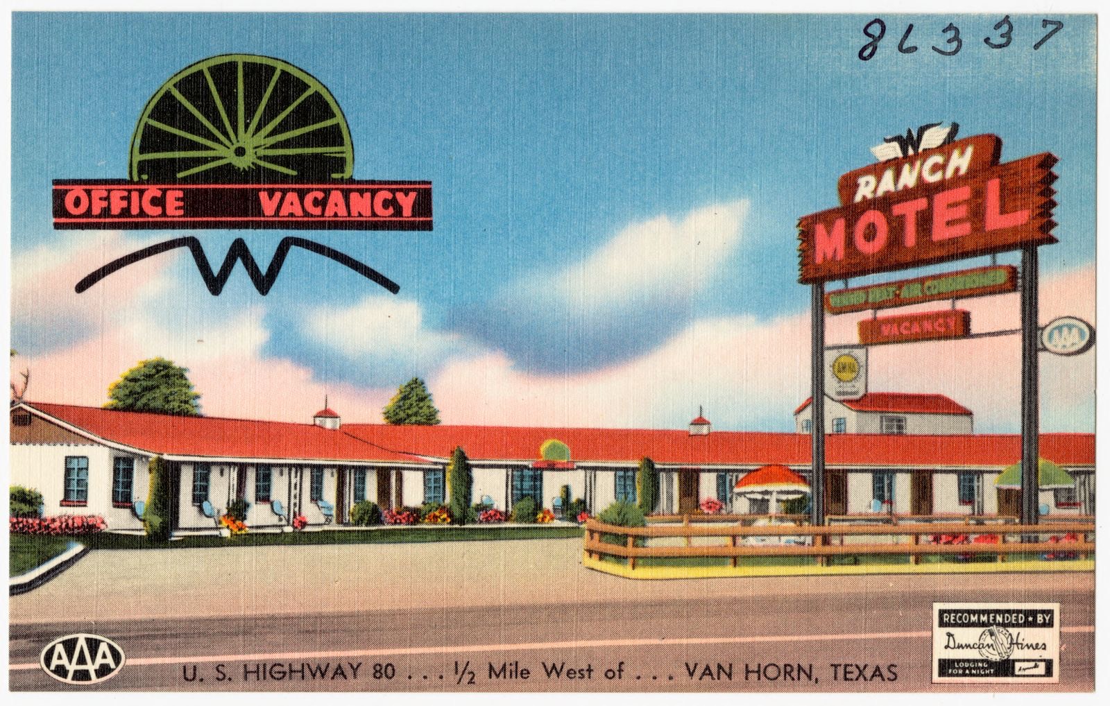Ranch Motel, U.S. Highway 80... 1/2 mile west of... Van Horn, Texas, Boston Public Library - undated