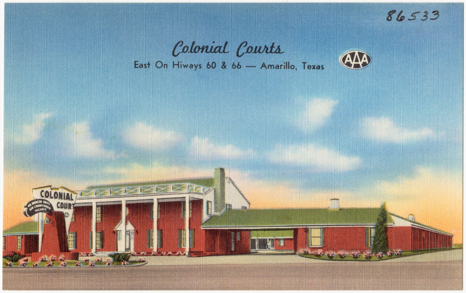 Colonial Courts, east on Hiways 60 & 66 -- Amarillo, Texas, Boston Public Library - undated