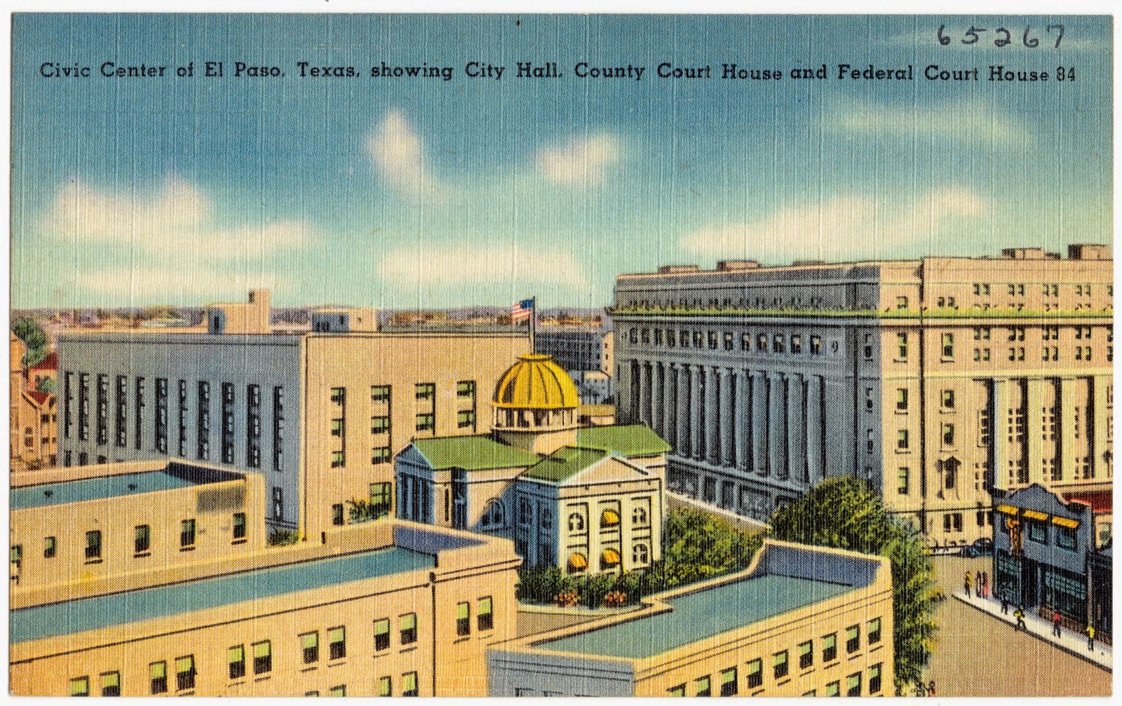 Civic Center of El Paso, Texas, showing City Hall, County Court House, and Federal Court House 84, Boston Public Library - undated