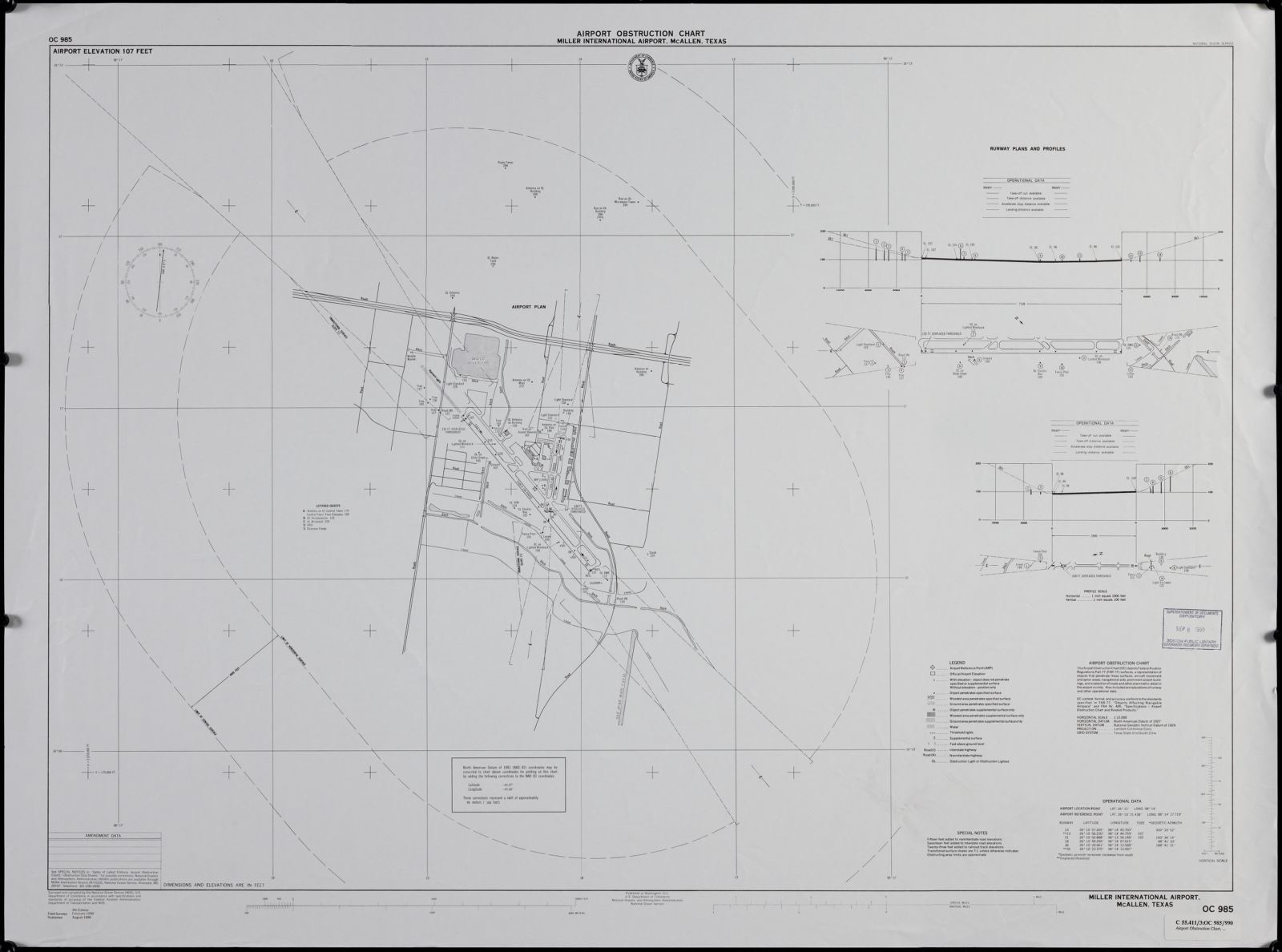 Airport obstruction chart, OC 985, Miller International Airport, McAllen, Texas, Boston Public Library - undated