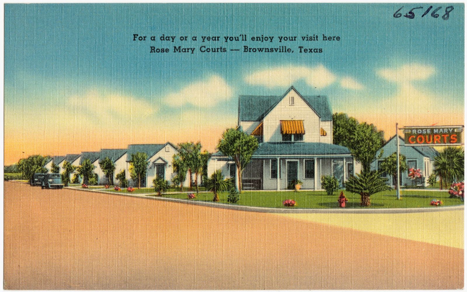 For a day or a year you'll enjoy your visit here, Rose Mary Courts -- Brownsville, Texas, Boston Public Library - undated