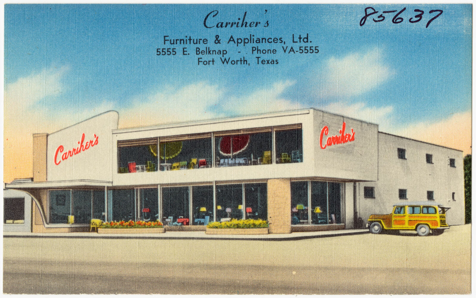 Carriher's Furniture & Appliances, Ltd., 5555 E. Belknap - Phone VA-5555, Forth Worth, Texas, Boston Public Library - undated