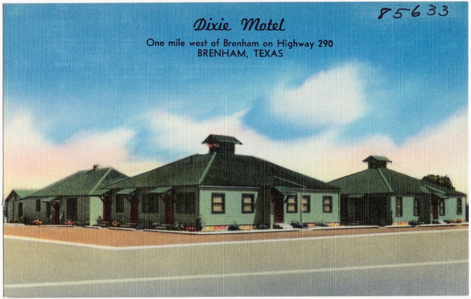 Dixie Motel, one mile west of Brenham on Highway 290, Brenham, Texas, Boston Public Library - undated