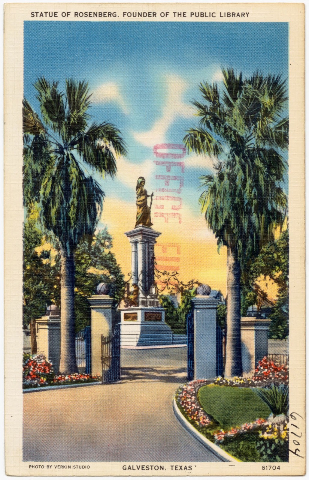 Statue of Rosenberg, founder of the public library, Galveston, Texas, Boston Public Library - undated