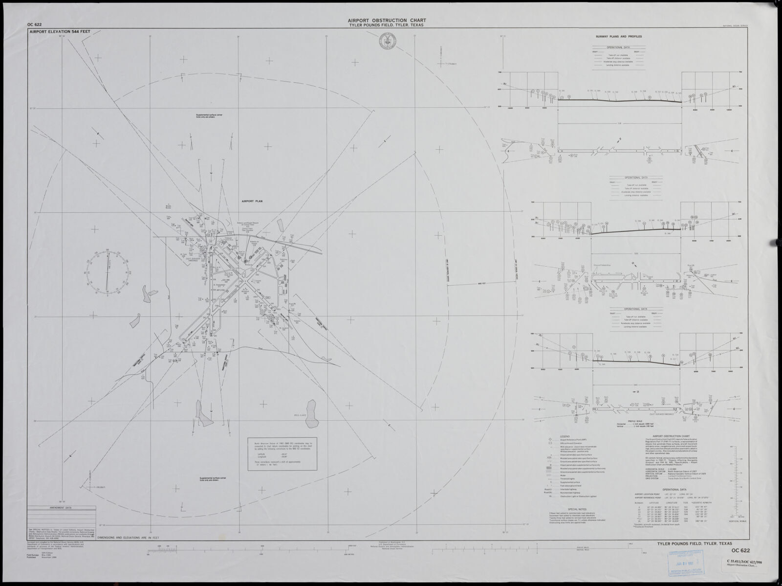 Airport obstruction chart, OC 622, Tyler Pounds Field, Tyler, Texas, Boston Public Library - undated