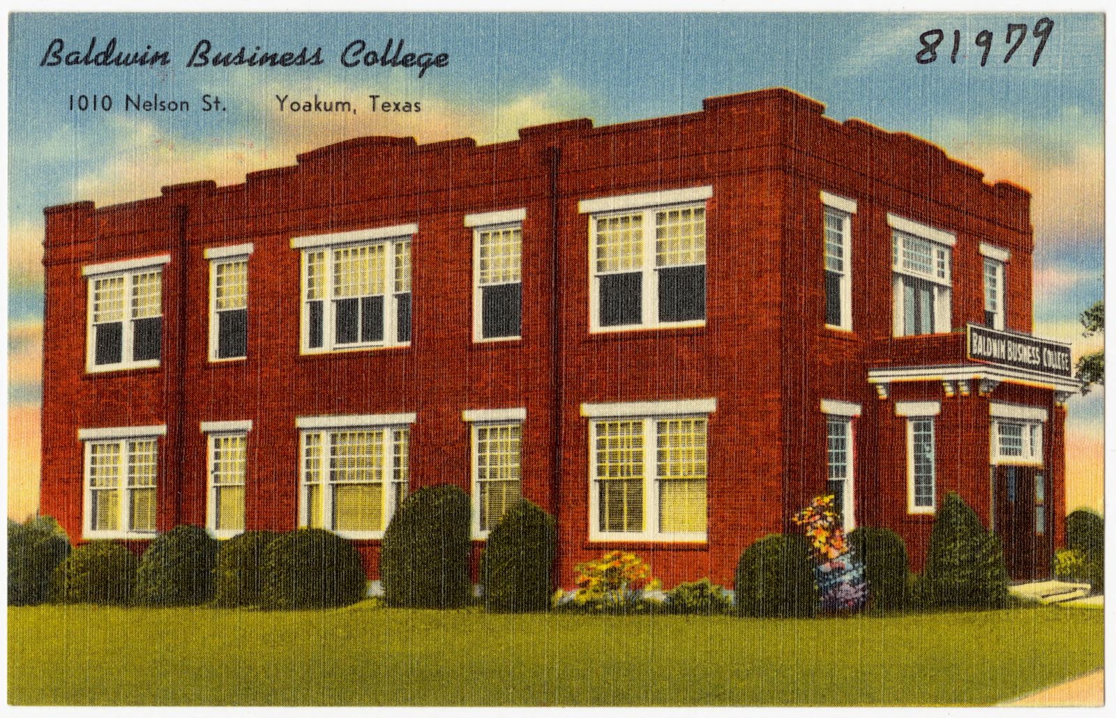 Baldwin Business College, 1010 Nelson St., Yoakum, Texas, Boston Public Library - undated
