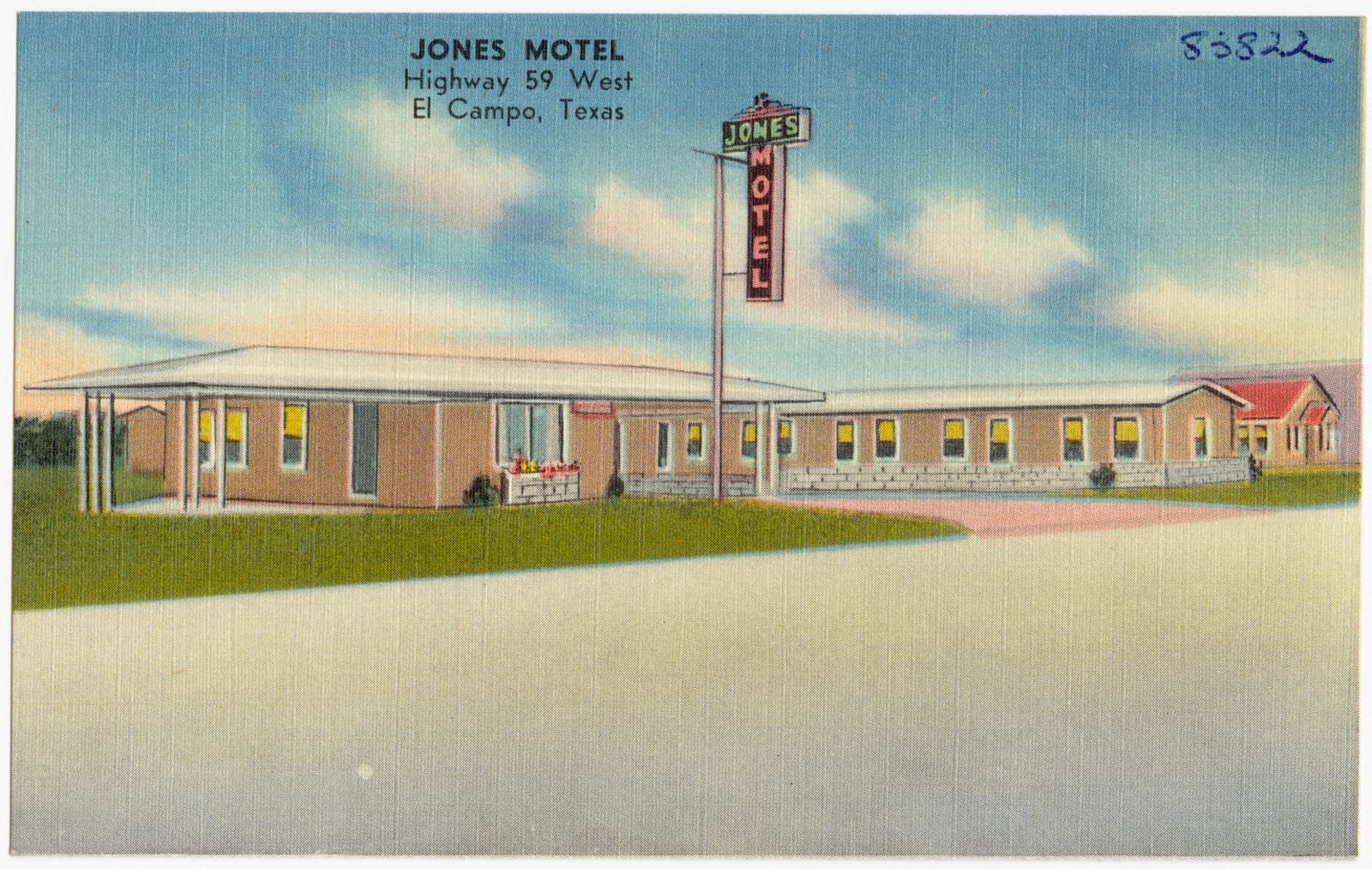 Jones Motel, Highway 59 West, El Campo, Texas, Boston Public Library - undated