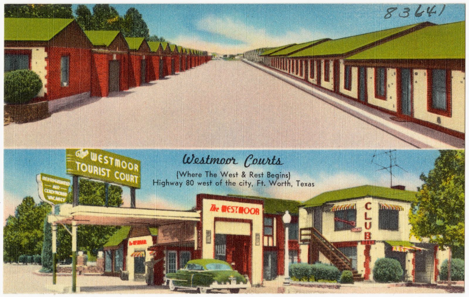 westmoor Tourist Court, (where the west & rest begins), Highway 80 west of the city, Ft. Worth, Texas, Boston Public Library - undated