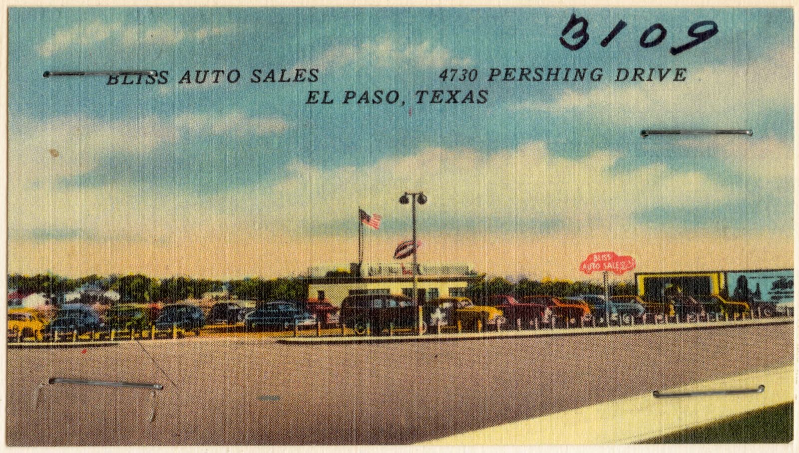 Bliss Auto Sales, 4730 Pershing Drive, El Paso, Texas, Boston Public Library - undated