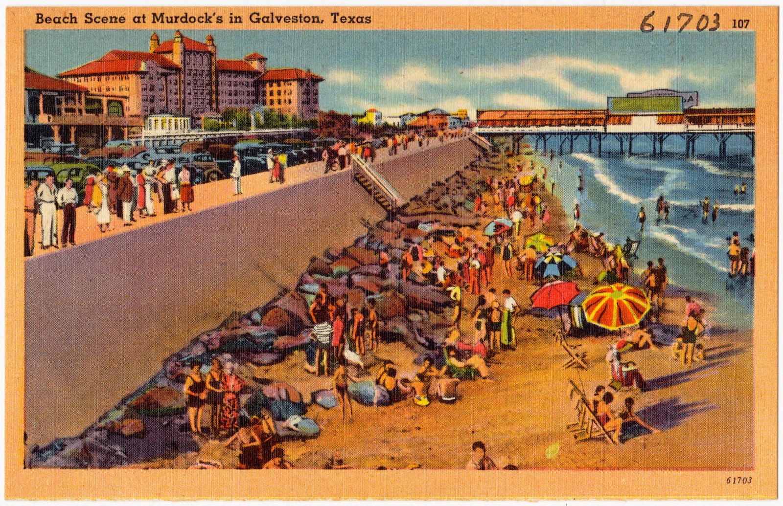 Beach scene at Murdock's in Galveston, Texas, Boston Public Library - undated