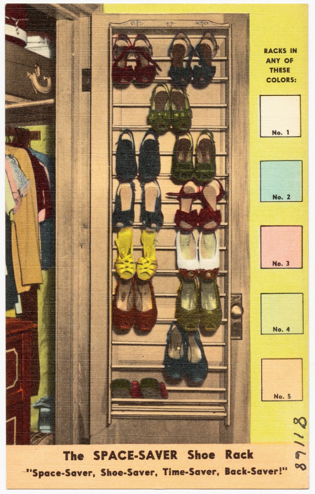 The Space-Saver shoe rack, "Space-saver, shoe-saver, time-saver, back-saver!", Boston Public Library - undated