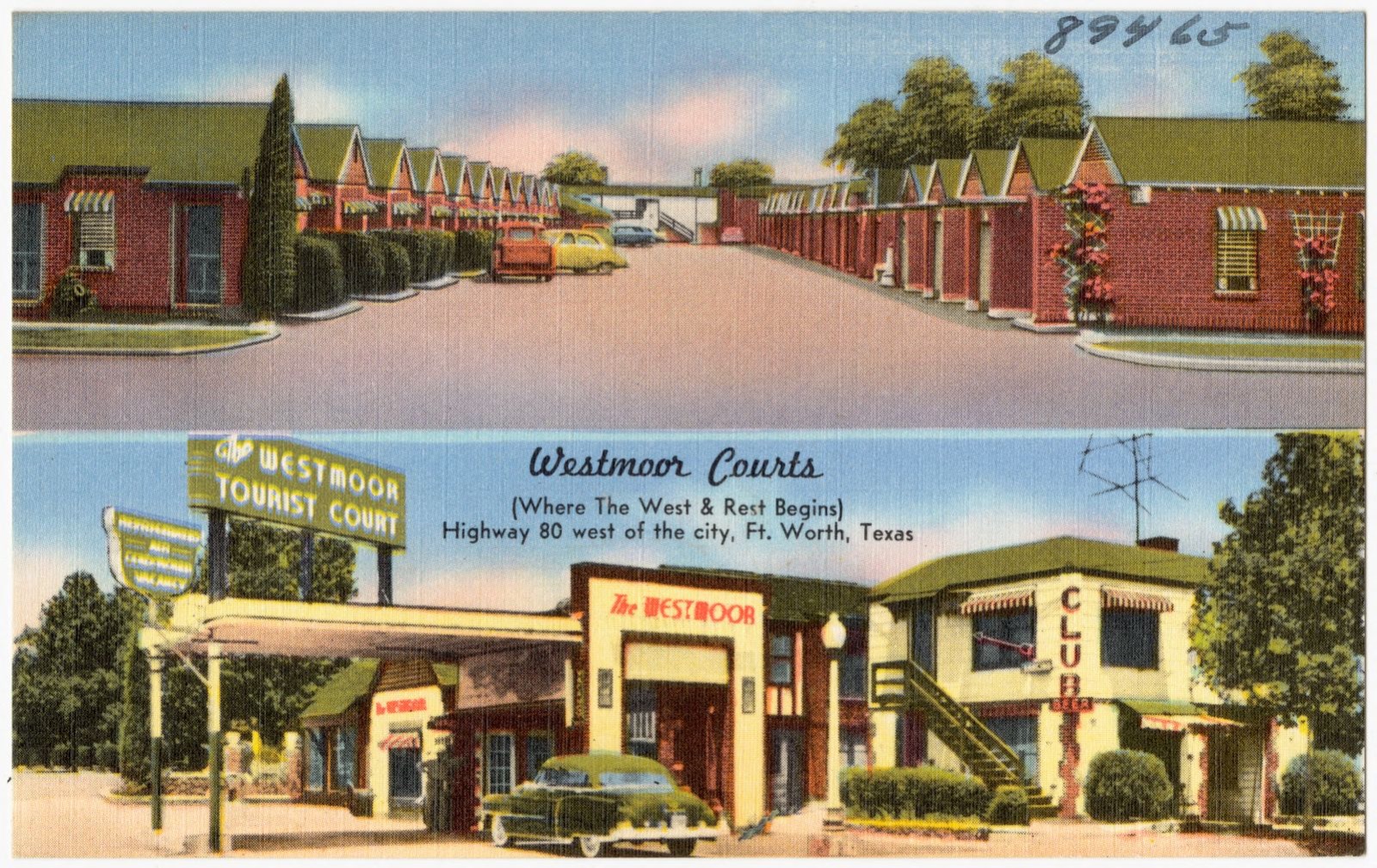 Westmoor Tourist Court, (where the west & rest begins), Highway 80 west of the city, Ft. Worth, Texas, Boston Public Library - undated