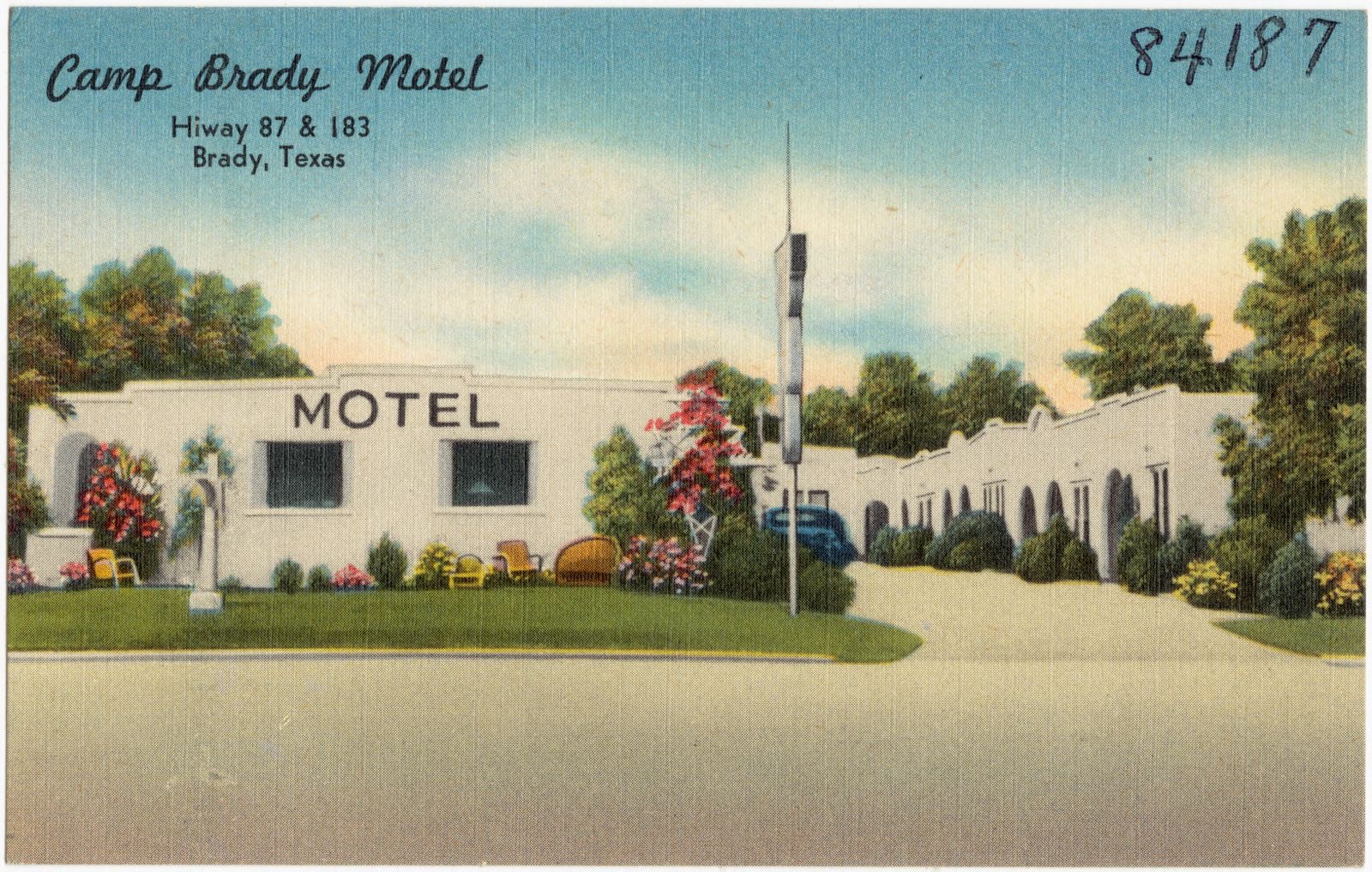 Camp Brady Motel, Hiway 87 & 183, Brady, Texas, Boston Public Library - undated