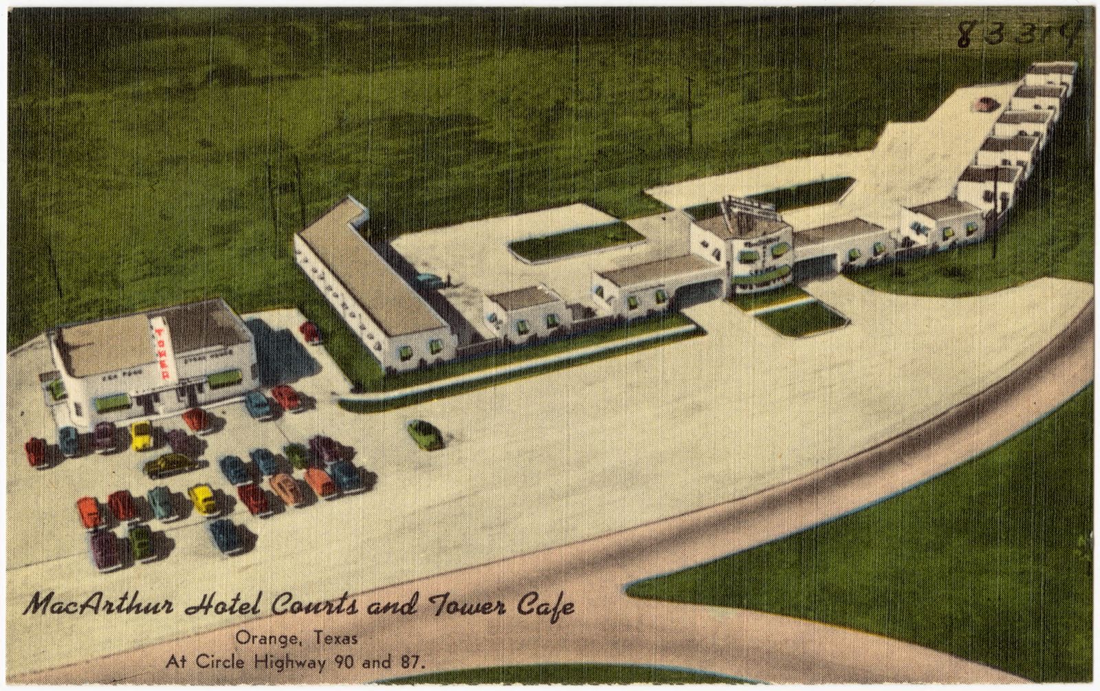 Mac Arthur Hotel Courts and Tower Cafe, Orange, Texas, at circle Highway 90 and 87., Boston Public Library - undated