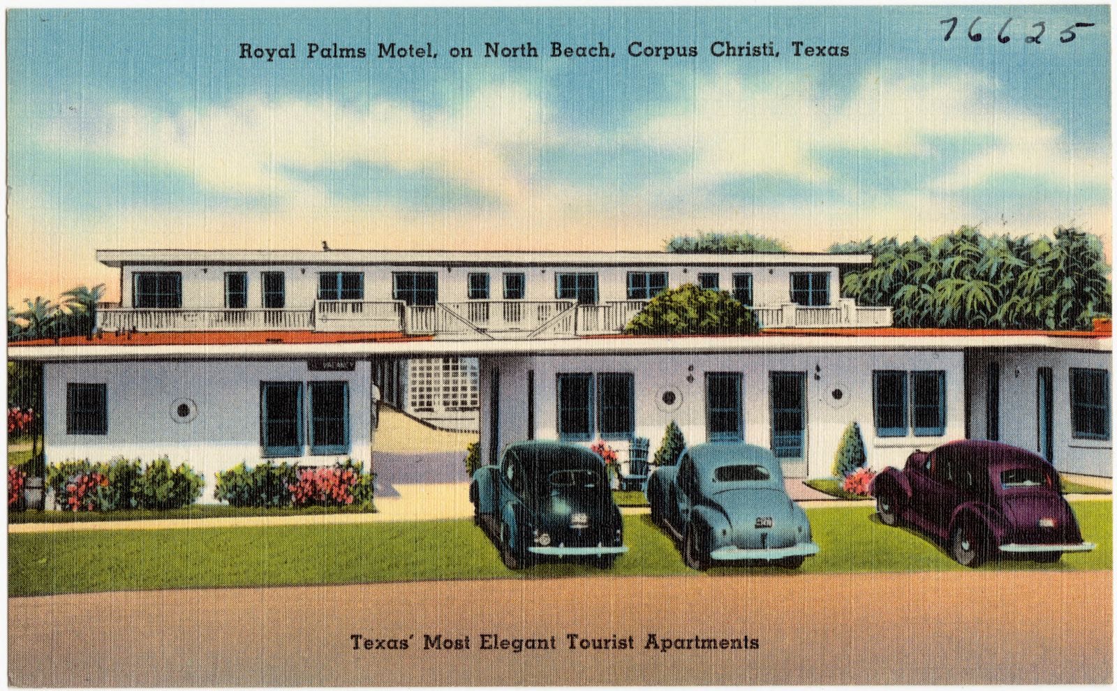 Royal Palms Motel, on North Beach, Corpus Christi, Texas. Texas' most elegant tourist apartments, Boston Public Library - undated