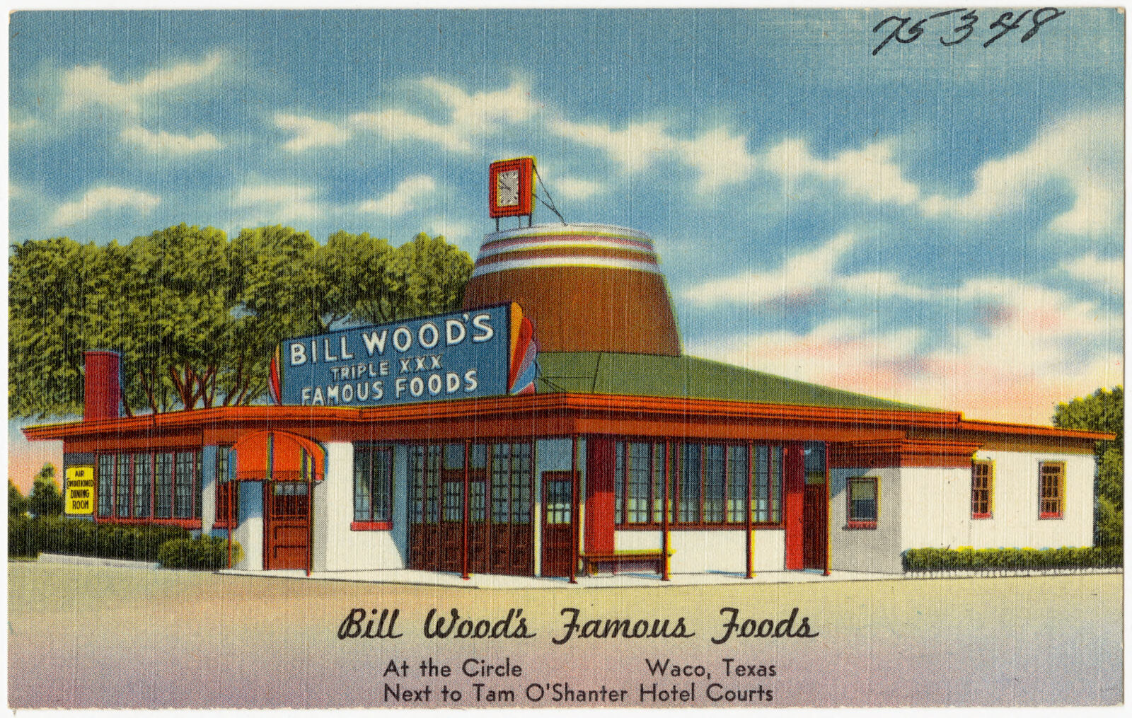 Bill Wood's Famous Foods, at the circle, Waco, Texas, next to Tam O'Shanter Hotel Courts, Boston Public Library - undated