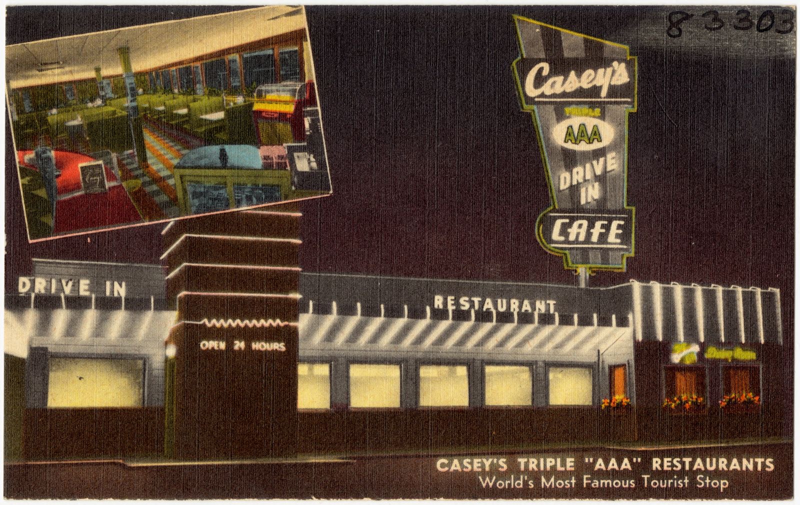 Casey's Triple "AAA" Restaurant, world's most famous tourist stop, Boston Public Library - undated