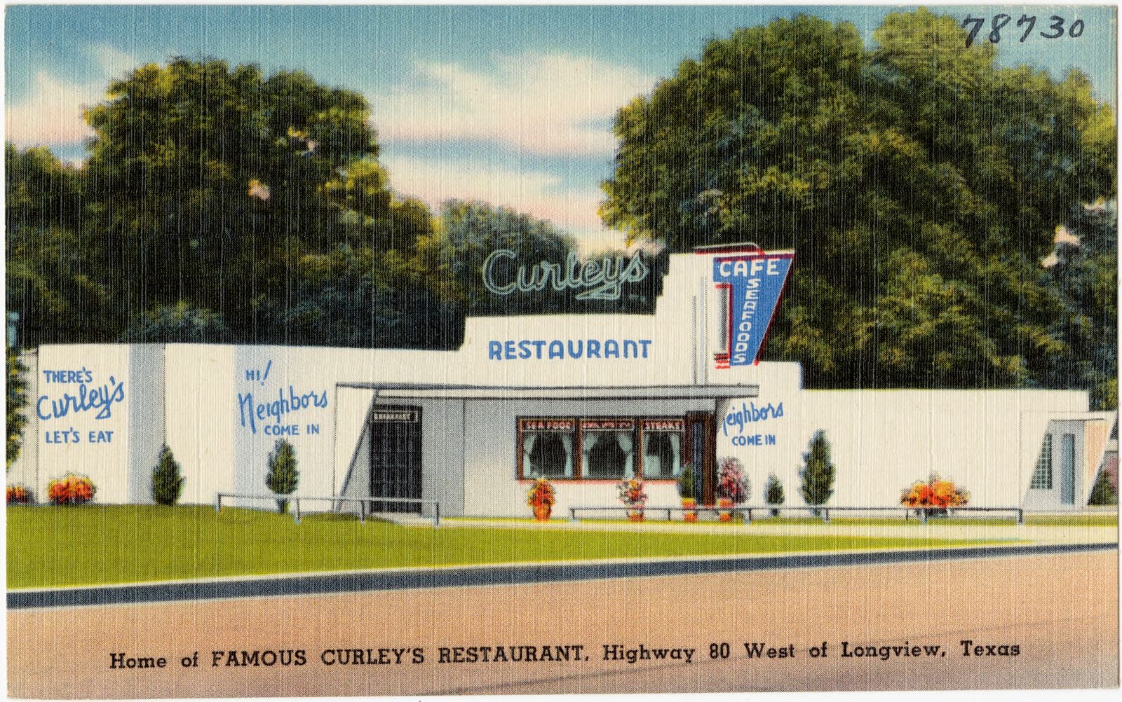 Home of Curley's Restaurant, Highway 80 west of Longview, Texas, Boston Public Library - undated