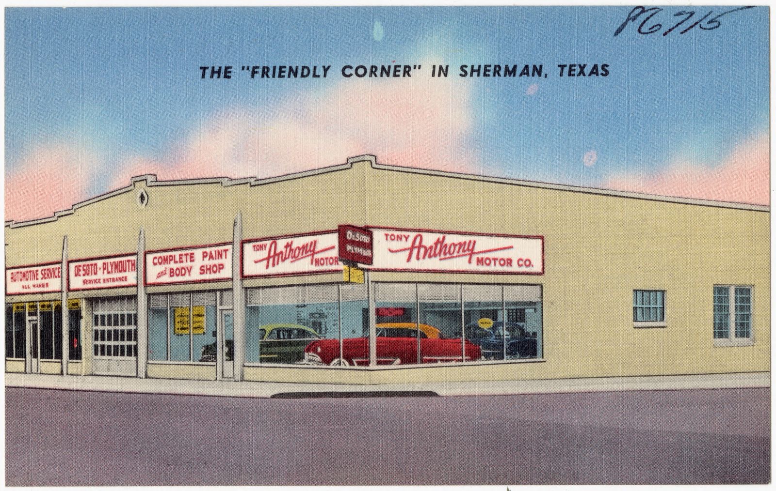 Tony Anthony Motor Co., 122 No. Crockett St., Sherman, Texas, Boston Public Library - undated