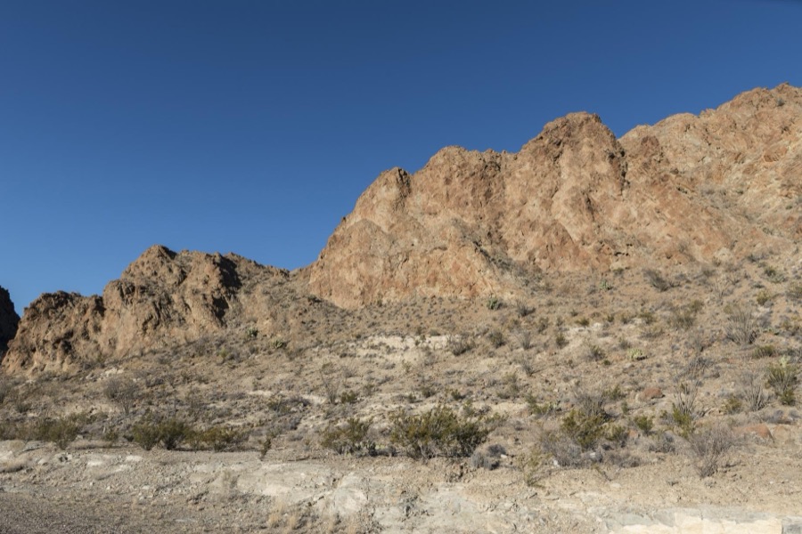 Rock formation just north of the entrance to Big Bend National Park in Brewster County, Texas