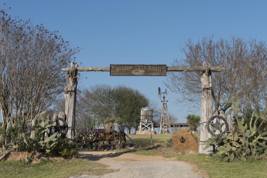 Entrance to the Shallow Creek Ranch, near the town of Caldwell in Burleson County, Texas