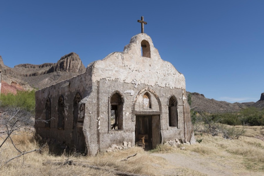 Part of a much-used, now-abandoned "western" movie set along the Rio Grande River in Big Bend Ranch State Park in lower Brewster County, Texas
