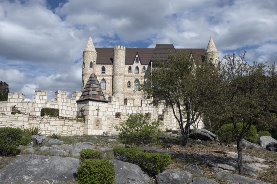 Falkenstein Castle, built from scratch as a residence by Kim and Terry Young in the hills below Burnet in the Texas Hill Country