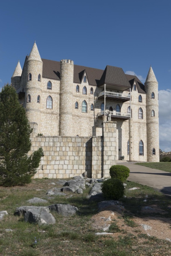 Falkenstein Castle, built from scratch as a residence by Kim and Terry Young in the hills below Burnet in the Texas Hill Country