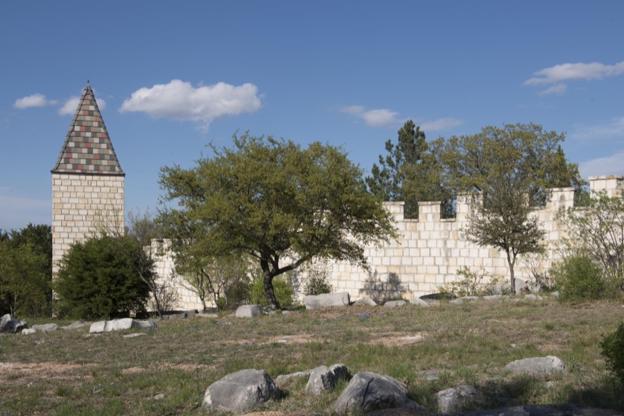 Part of the grounds at Falkenstein Castle, built from scratch as a residence by Kim and Terry Young in the hills below Burnet in the Texas Hill Country