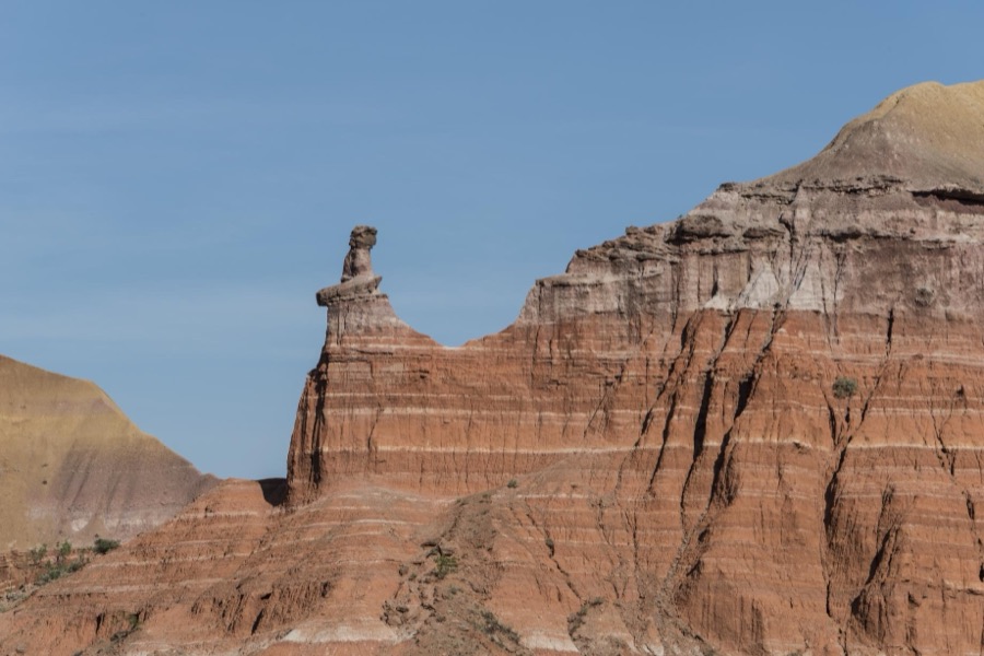 A distinctive "hoodoo" rock formation near Capitol Peak in Palo Duro Canyon State Park in Armstrong County in the Texas panhandle