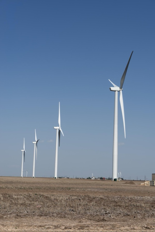 Part of a large wind farm in rural Carson County in the Texas panhandle