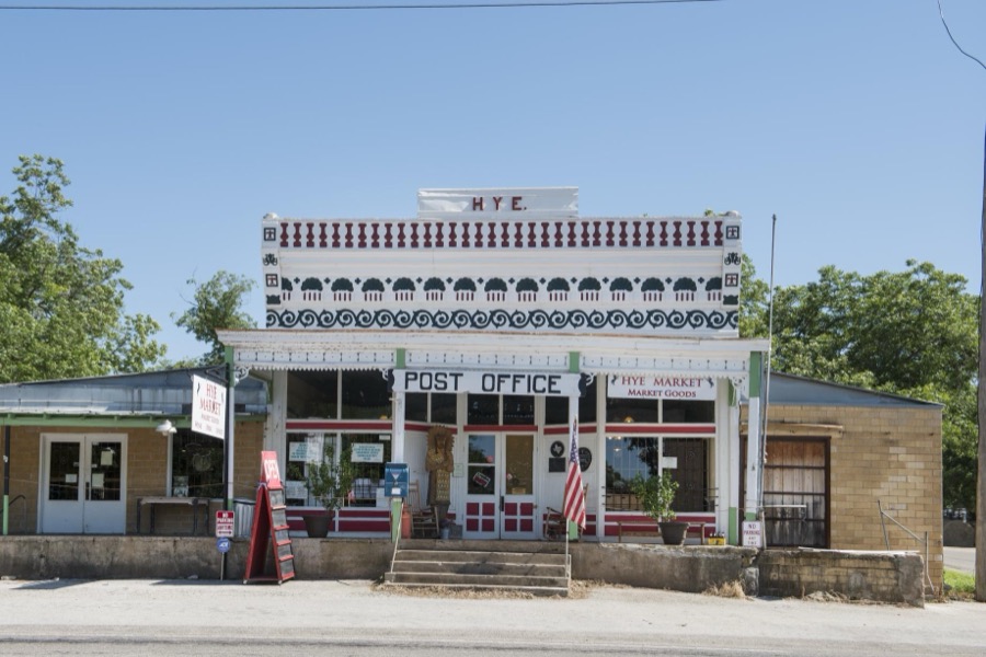 The old "Hye" store and post office in Blanco County, west of Johnson City, Texas